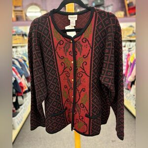 Crystal Kobe ladies XL red green cardigan